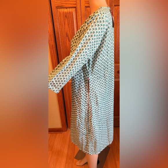 NWT BIBA Kurta Tunic Dress Women Sz 38 Blue Green Floral Print V Neck 1 Piece - Picture 3 of 15